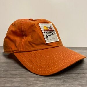 Orvis Pheasants Forever Rooster Booster Orange Strapback Waxed Cotton Hat Cap